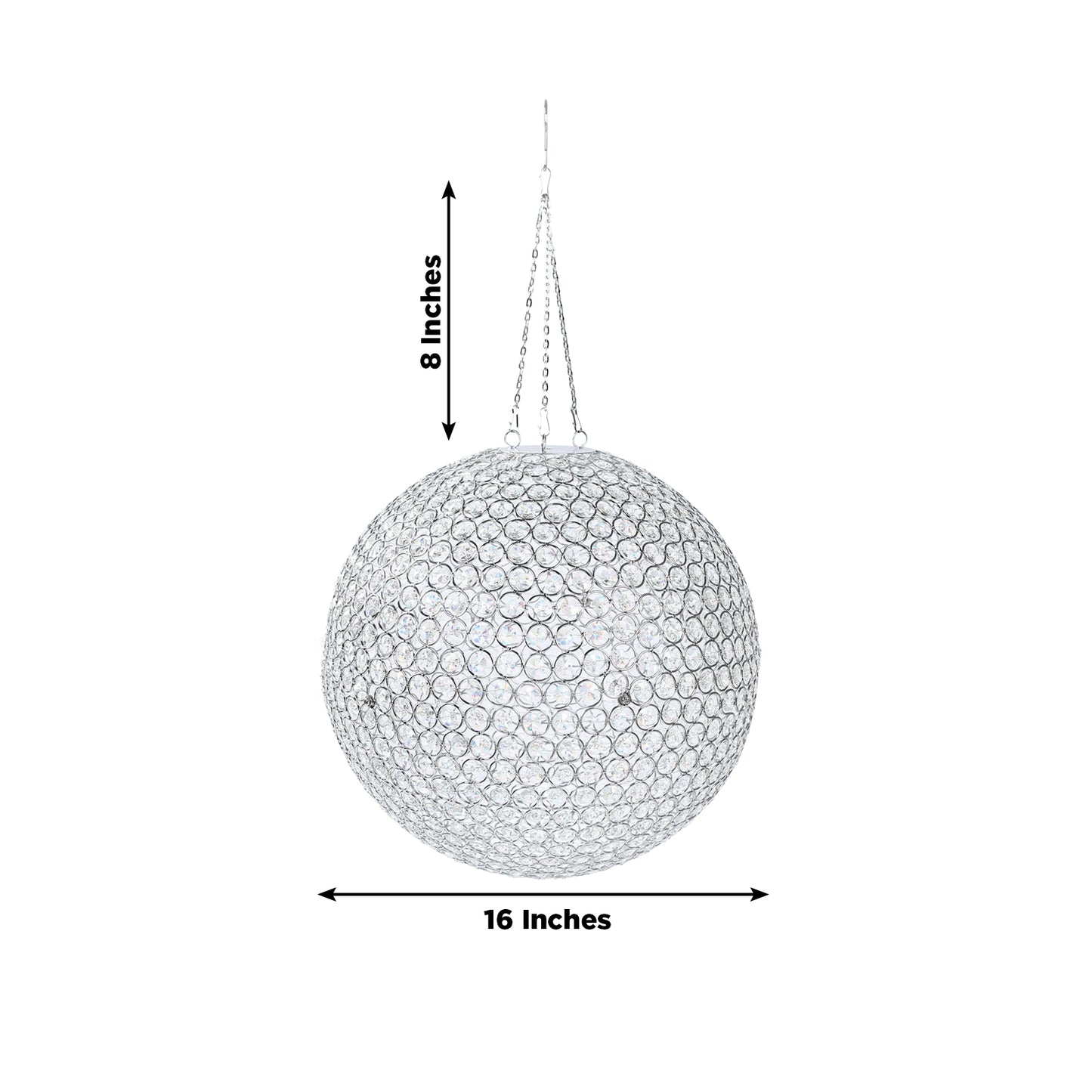 16" Crystal Globe Chandelier – Hanging Beaded Ball Pendant Light with Silver Metal Hook & Chain for Decorative Home Lighting