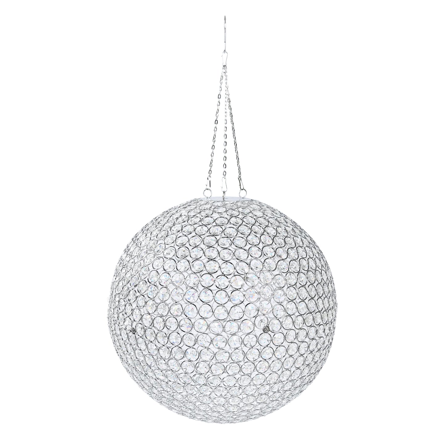 16" Crystal Globe Chandelier – Hanging Beaded Ball Pendant Light with Silver Metal Hook & Chain for Decorative Home Lighting