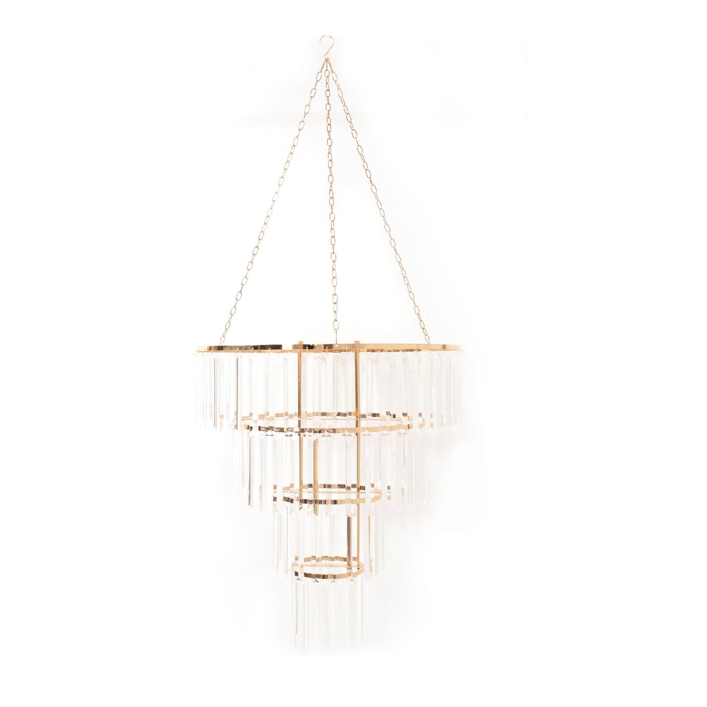 Crystal Pendant Chandelier with Gold Metal Frame, 4-Tier Round Hanging Light Fixture with Chain and Hook