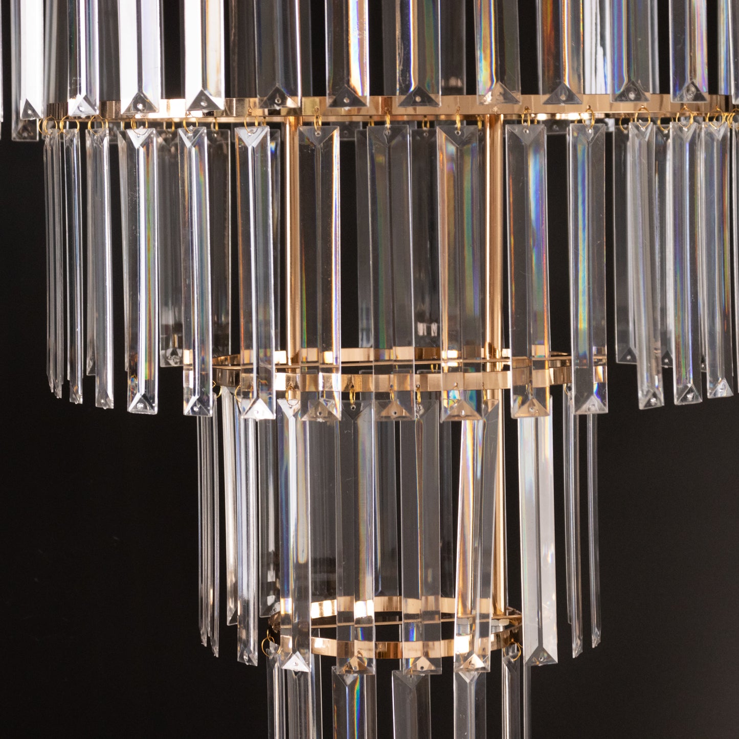 Crystal Pendant Chandelier with Gold Metal Frame, 4-Tier Round Hanging Light Fixture with Chain and Hook