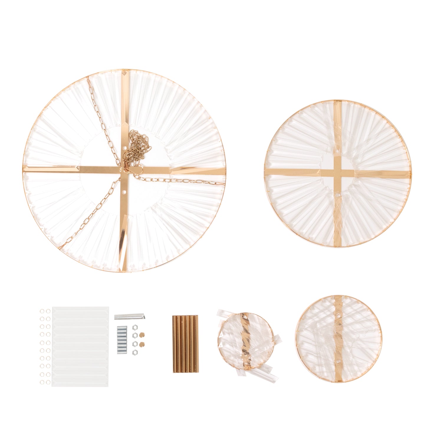 Crystal Pendant Chandelier with Gold Metal Frame, 4-Tier Round Hanging Light Fixture with Chain and Hook