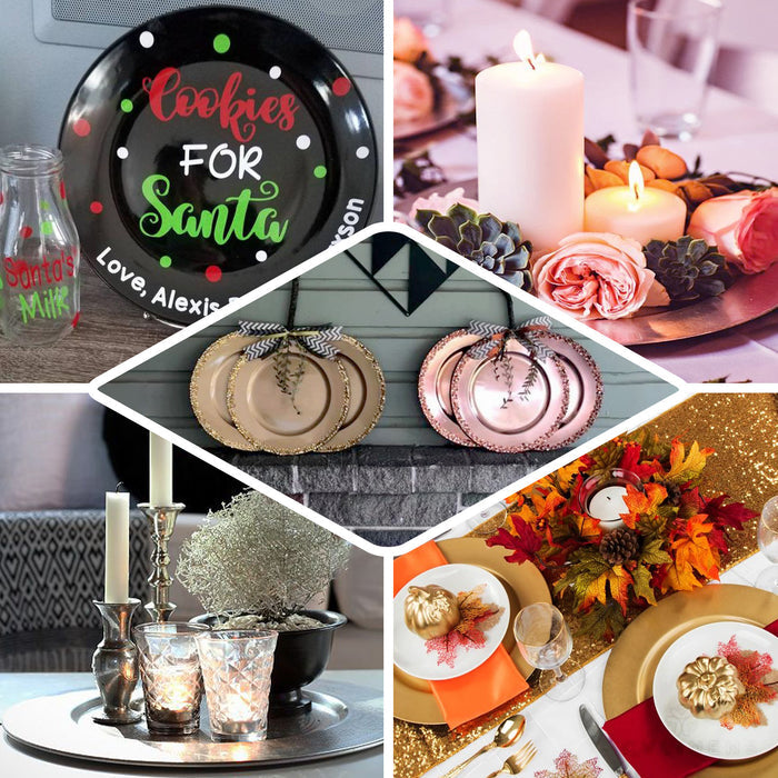 6 Pack 13" Blush Acrylic Plastic Charger Plates, Dinner Party Decor