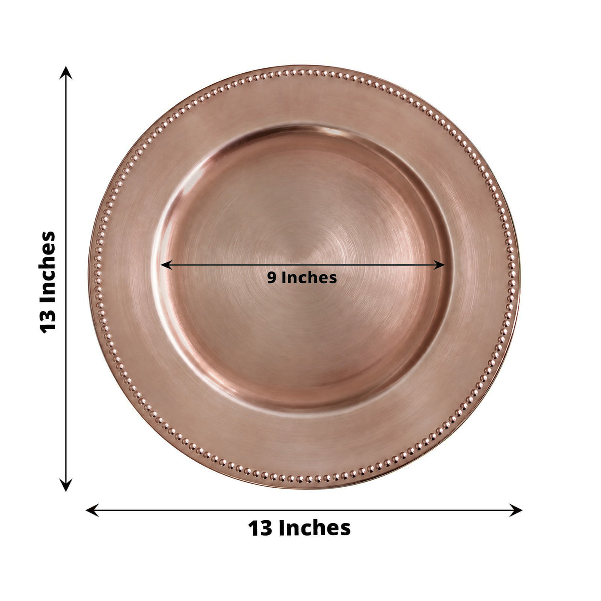12 Pack Acrylic Round Charger Plates 13" in Rose Gold with Beaded Rim, Dinner Charger Event Tabletop