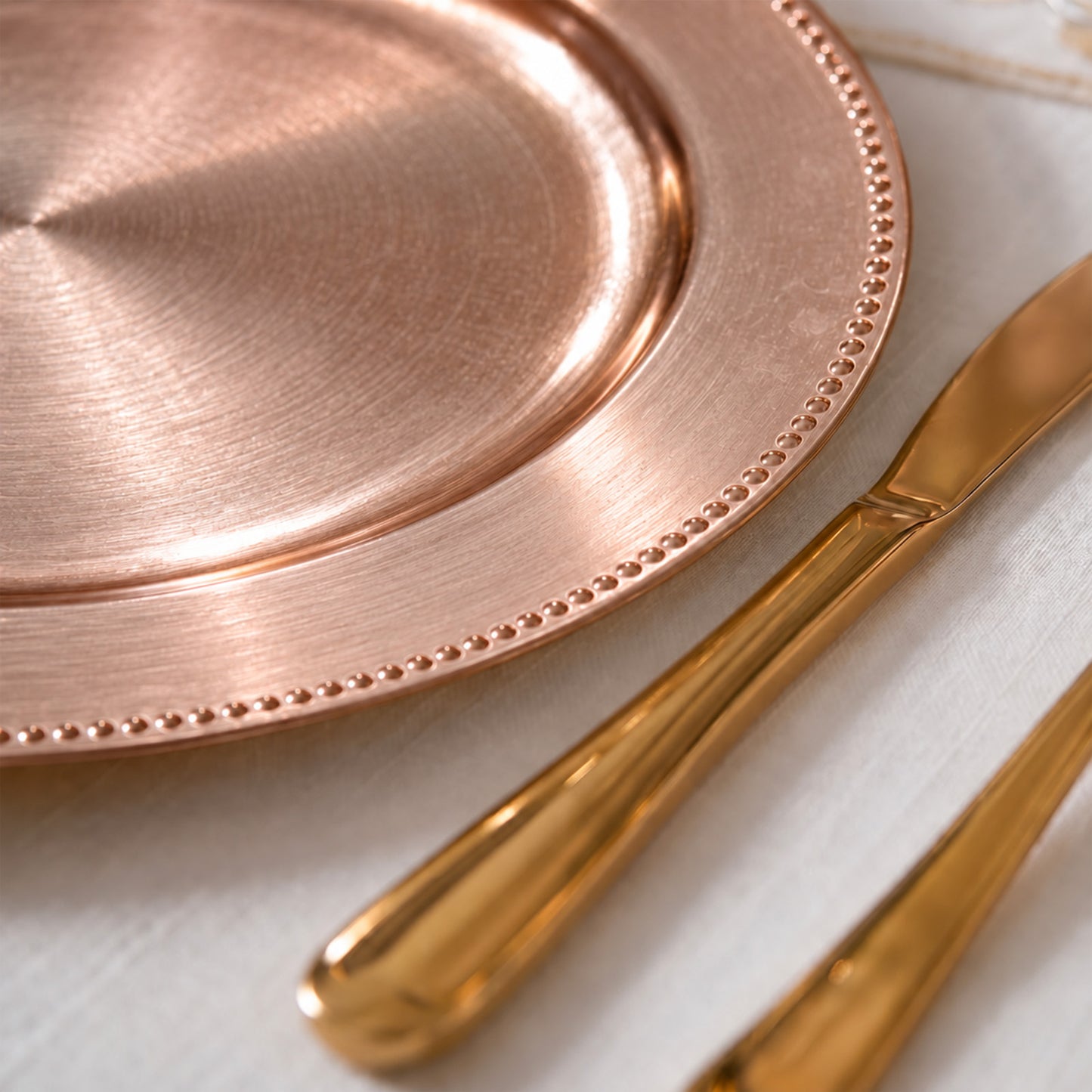 12 Pack Acrylic Round Charger Plates 13" in Rose Gold with Beaded Rim, Dinner Charger Event Tabletop