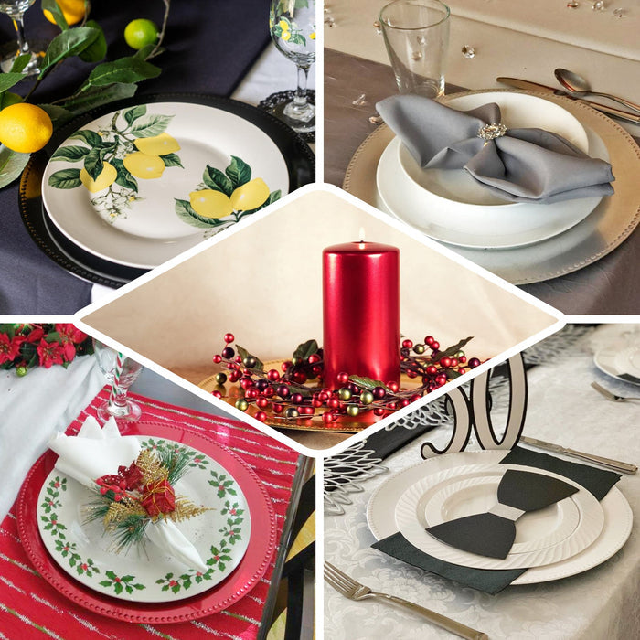 6 Pack 13" Beaded Clear Gold Acrylic Charger Plate, Plastic Round Dinner Charger Event Tabletop Decor