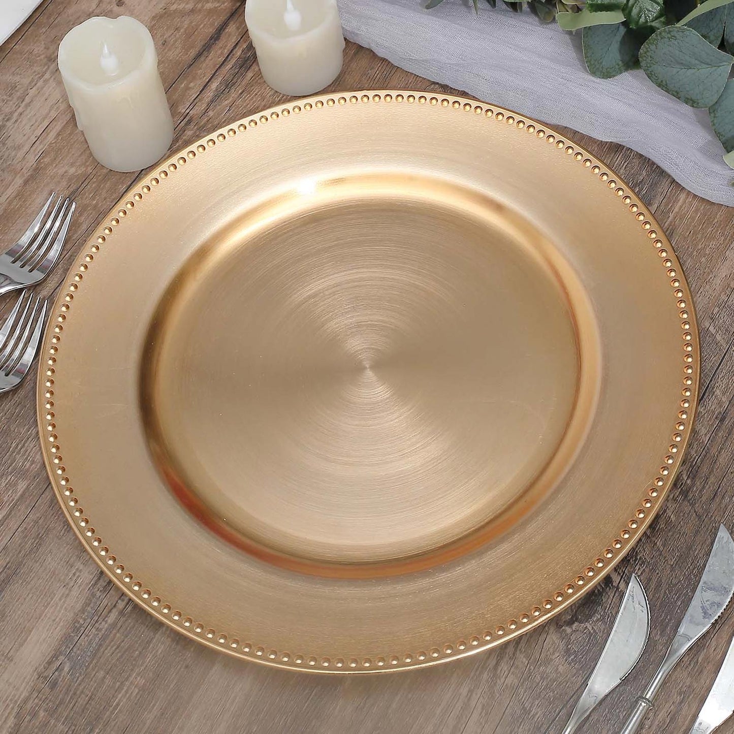 6 Pack 13" Beaded Metallic Gold Acrylic Charger Plate, Plastic Round Dinner Charger Event Tabletop Decor