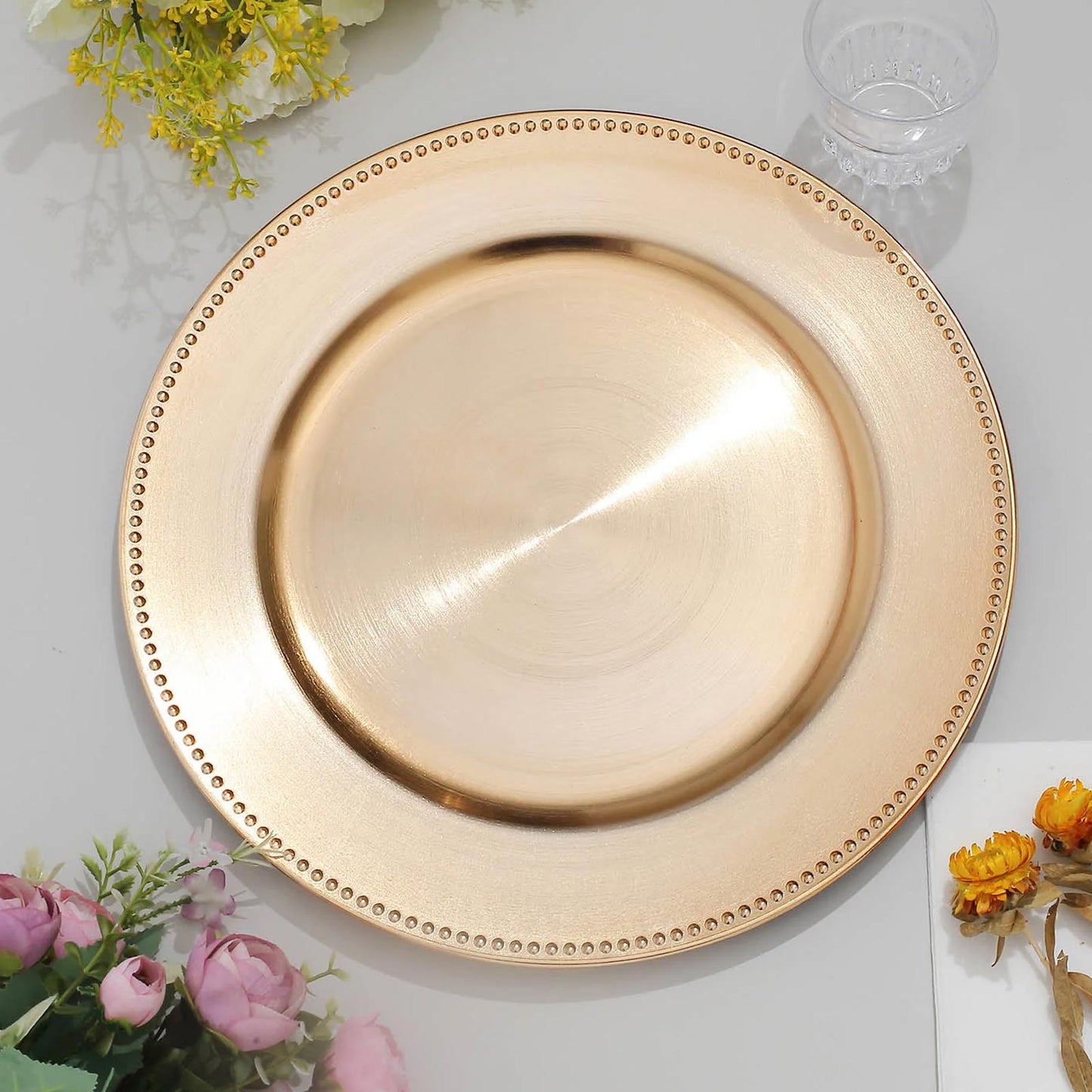 6 Pack 13" Beaded Metallic Gold Acrylic Charger Plate, Plastic Round Dinner Charger Event Tabletop Decor