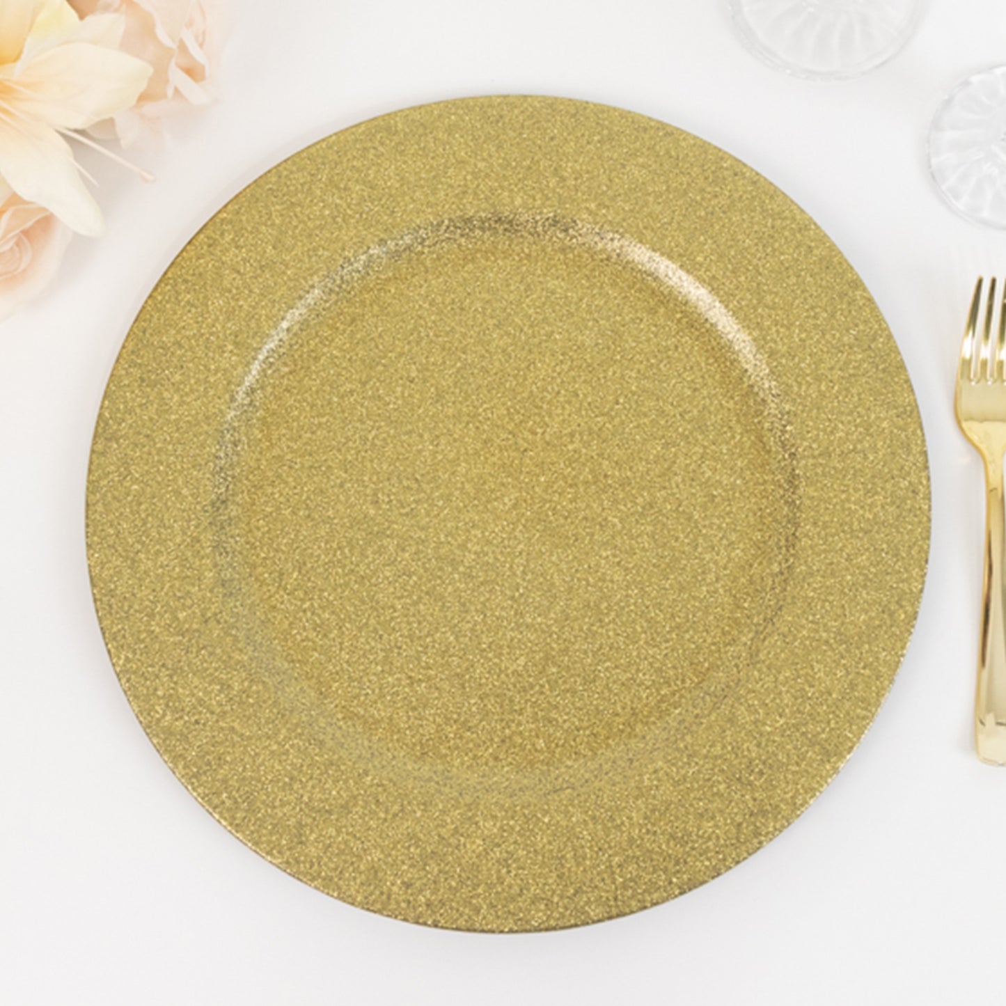 6 Pack 13" Gold Dust Free Glitter Acrylic Plastic Round Charger Plates