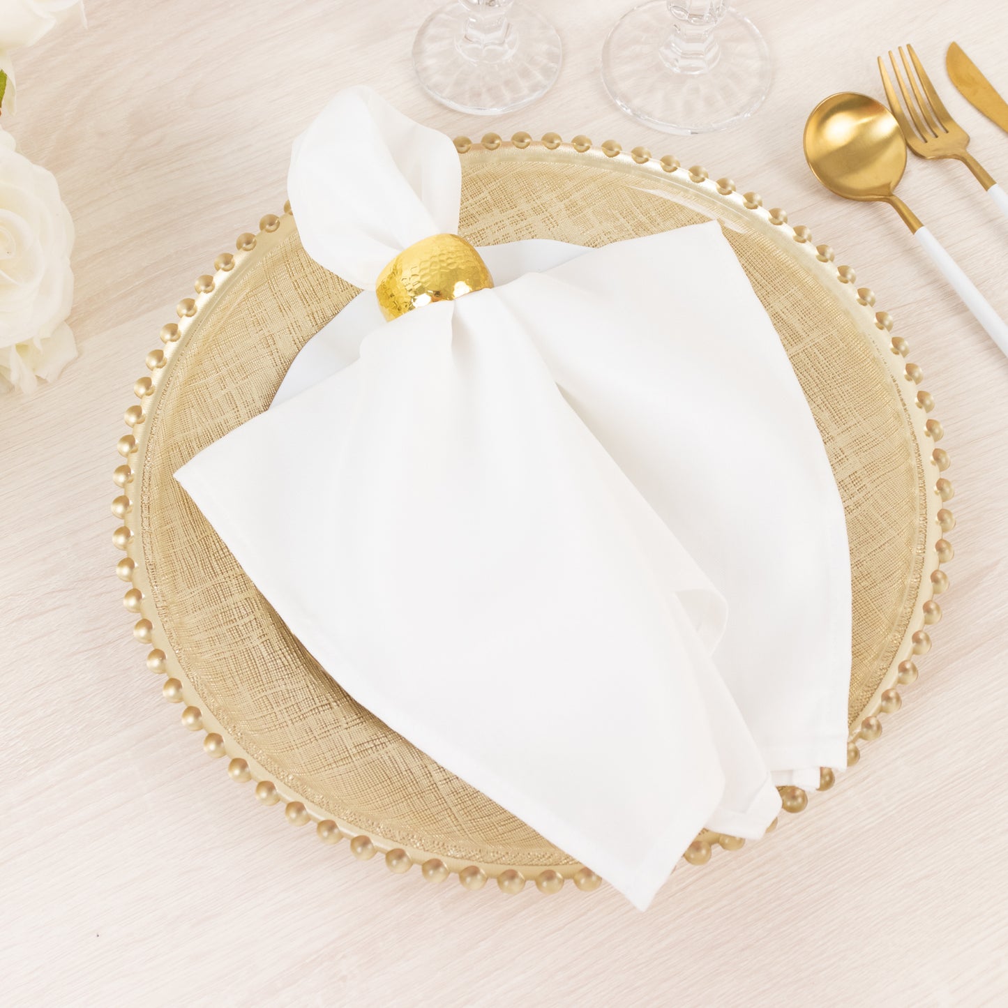 8-Pack Glass Round Charger Plates 12" in Gold with Beaded Rim & Cross-Stitch Pattern, Event Tabletop Decorative Dinner Charger Tableware