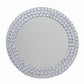Silver round mirror charger plate with diamond beaded rim.