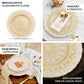 13" gold Monaco style glass table serving plates with ornate design.