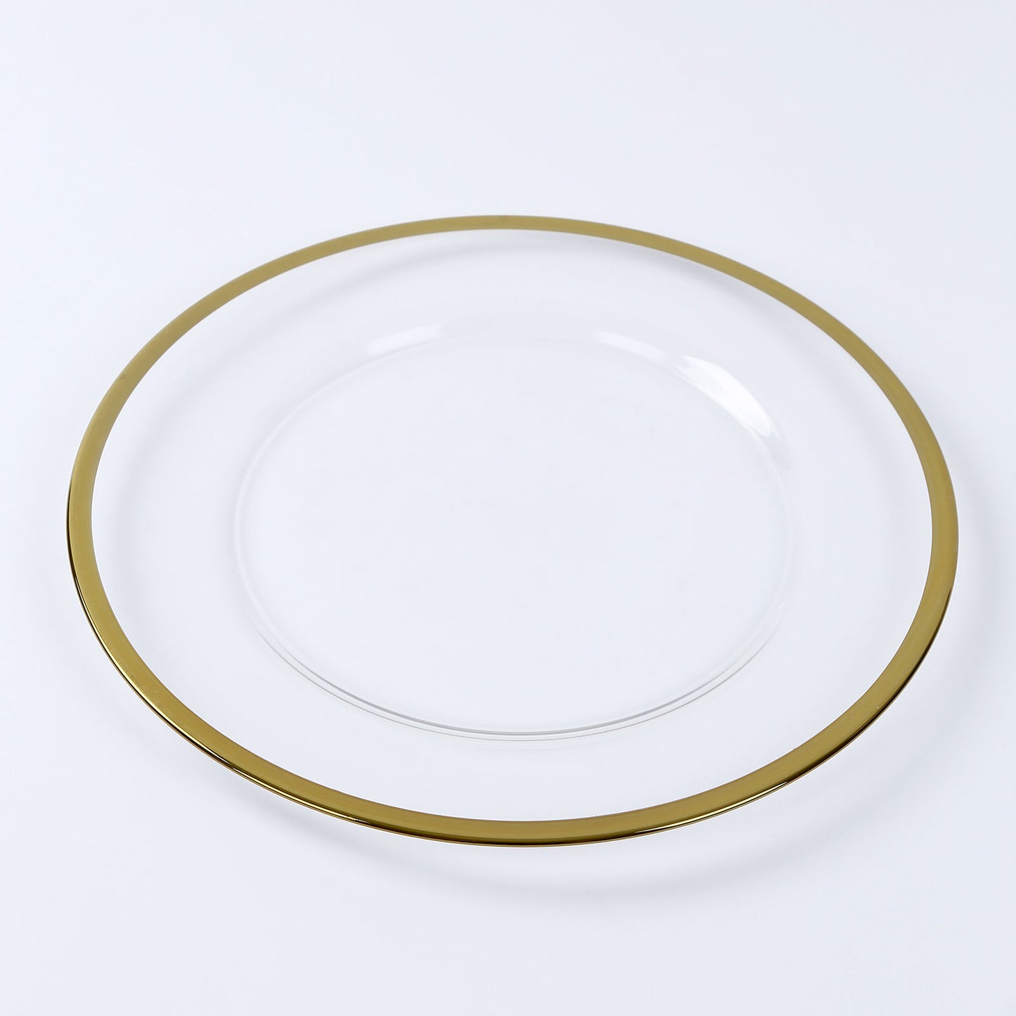 8 Pack 13" Round Glass Charger Plates Clear with Metallic Gold Rim, Decorative Dinner Party Serving 