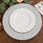 Silver galvanized metal charger plates with ruffled rim, set of four.