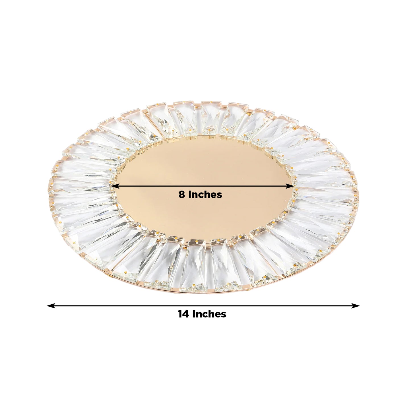 2 Pack 14" Crystal Pendant Metal Charger Plates – Gold Mirror Glass Decorative Round Table Chargers