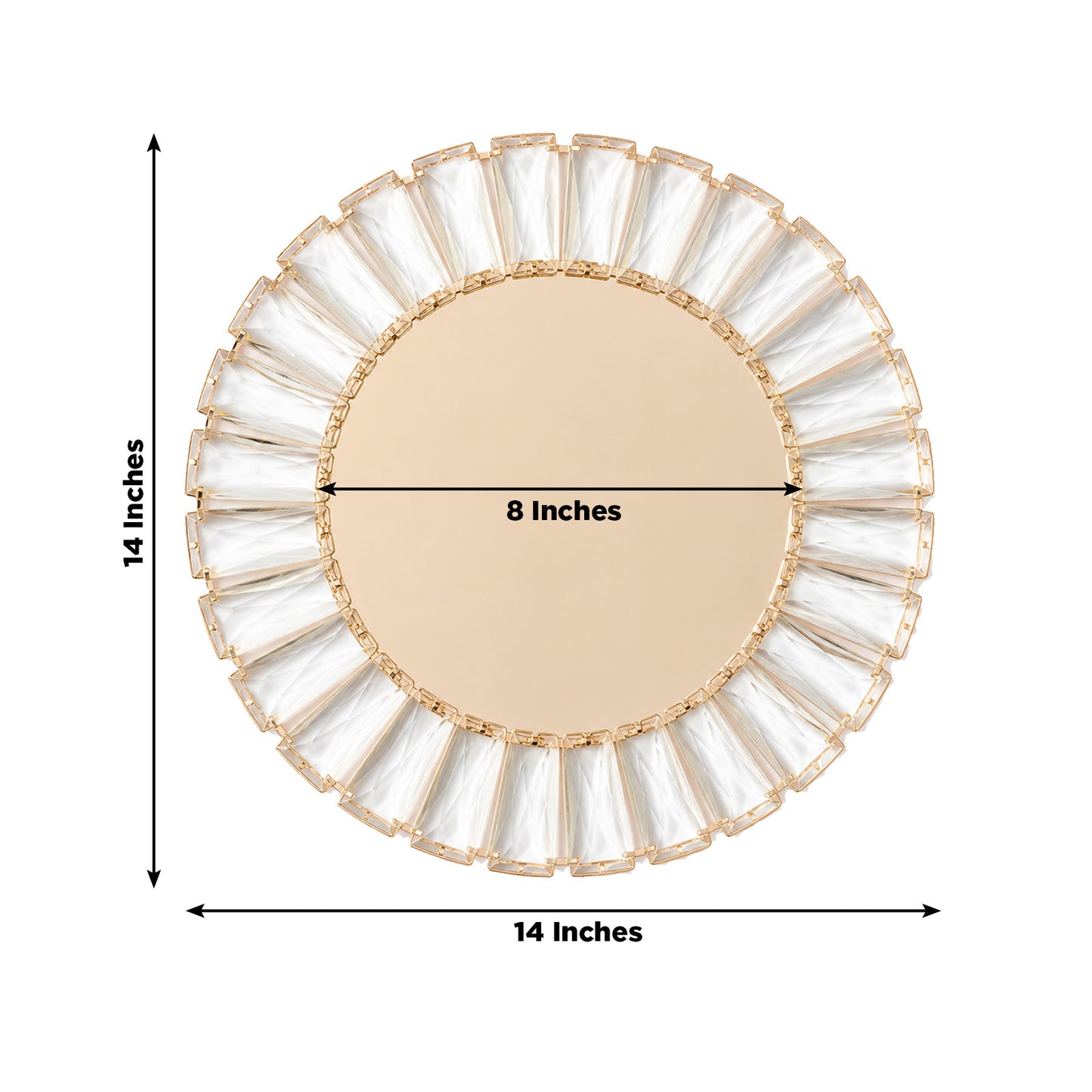 2 Pack 14" Crystal Pendant Metal Charger Plates – Gold Mirror Glass Decorative Round Table Chargers