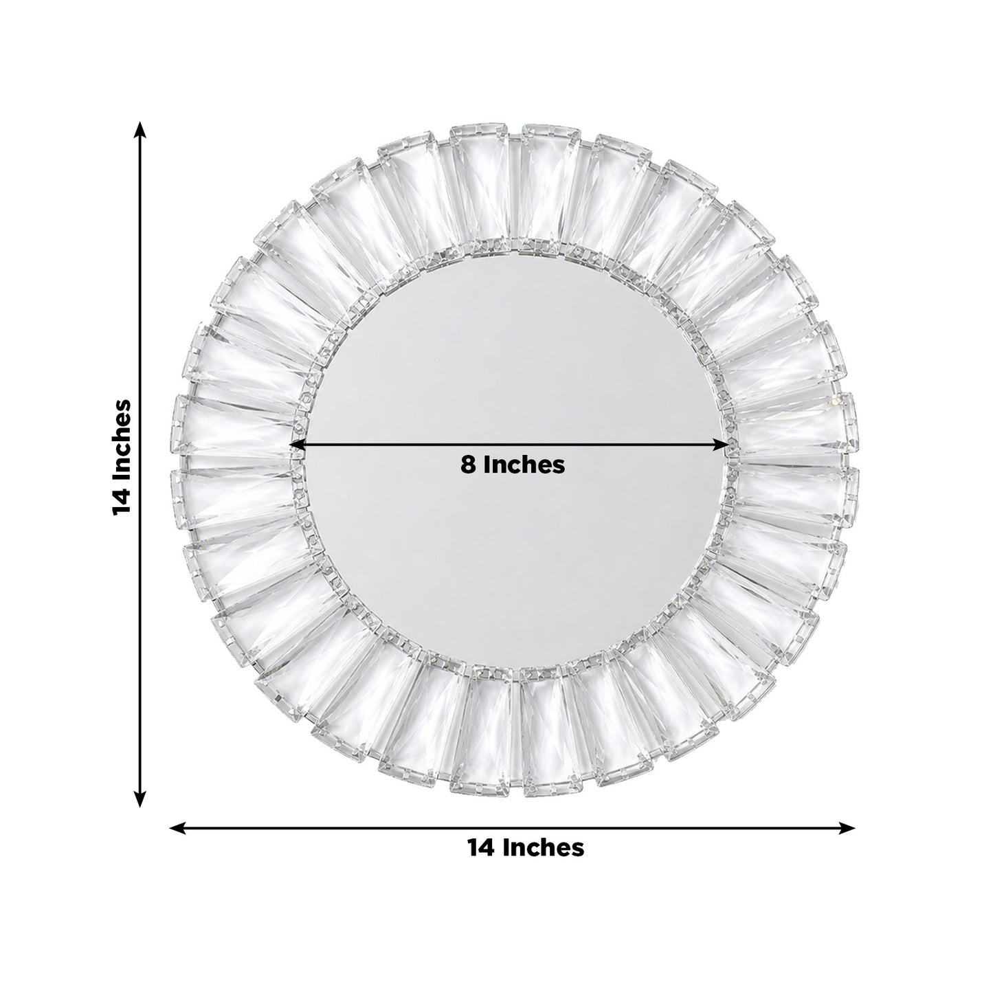 2 Pack 14" Crystal Pendant Metal Charger Plates – Silver Mirror Glass Decorative Round Table Charger