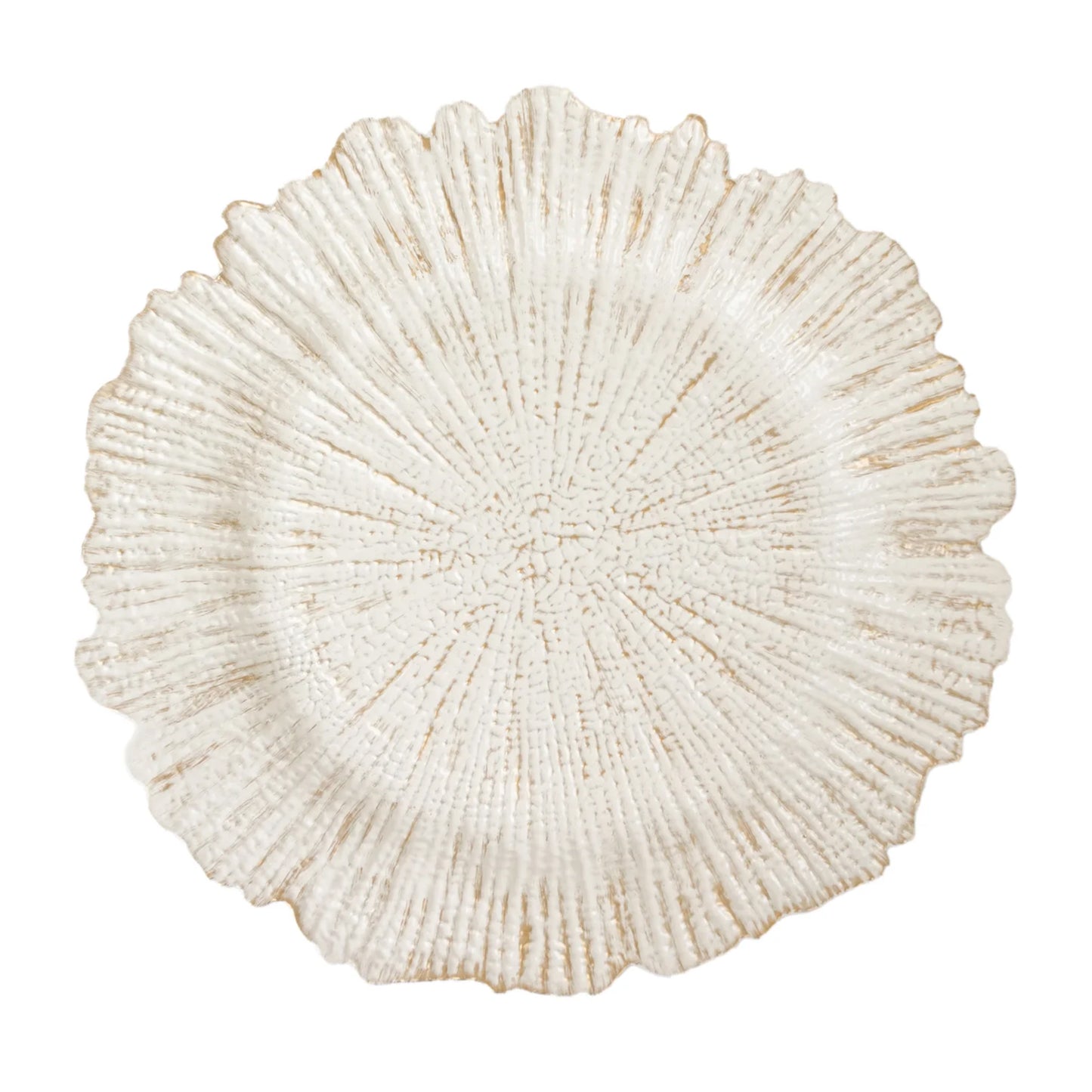 6-Pack Acrylic Plastic Round Charger Plates 13" in Antique White with Reef Design, Dinner Charger Tableware