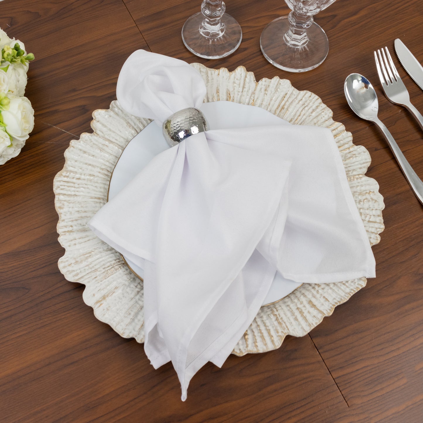 6-Pack Acrylic Plastic Round Charger Plates 13" in Antique White with Reef Design, Dinner Charger Tableware