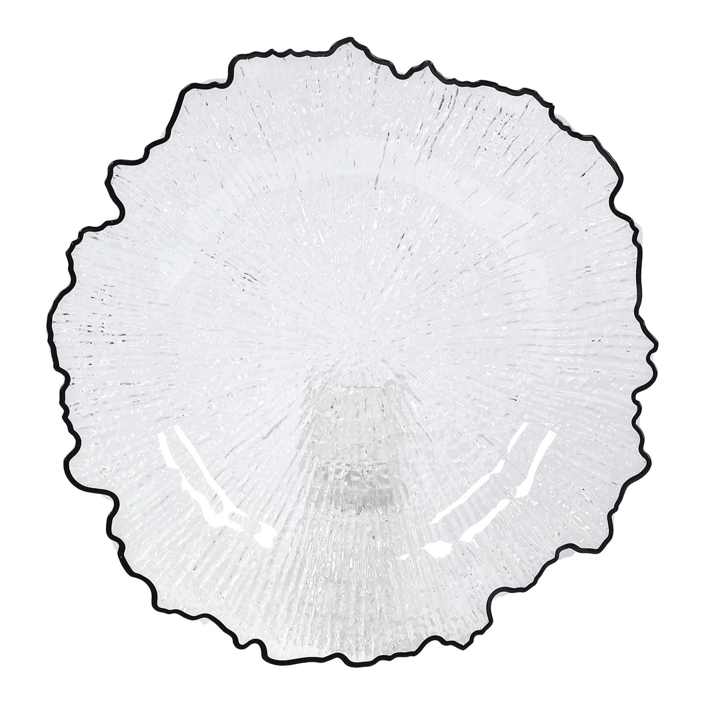 6-Pack Plastic Round Charger Plates 13" in Clear Reef Design with Black Rim, Decorative Dinner Party Serving Plates