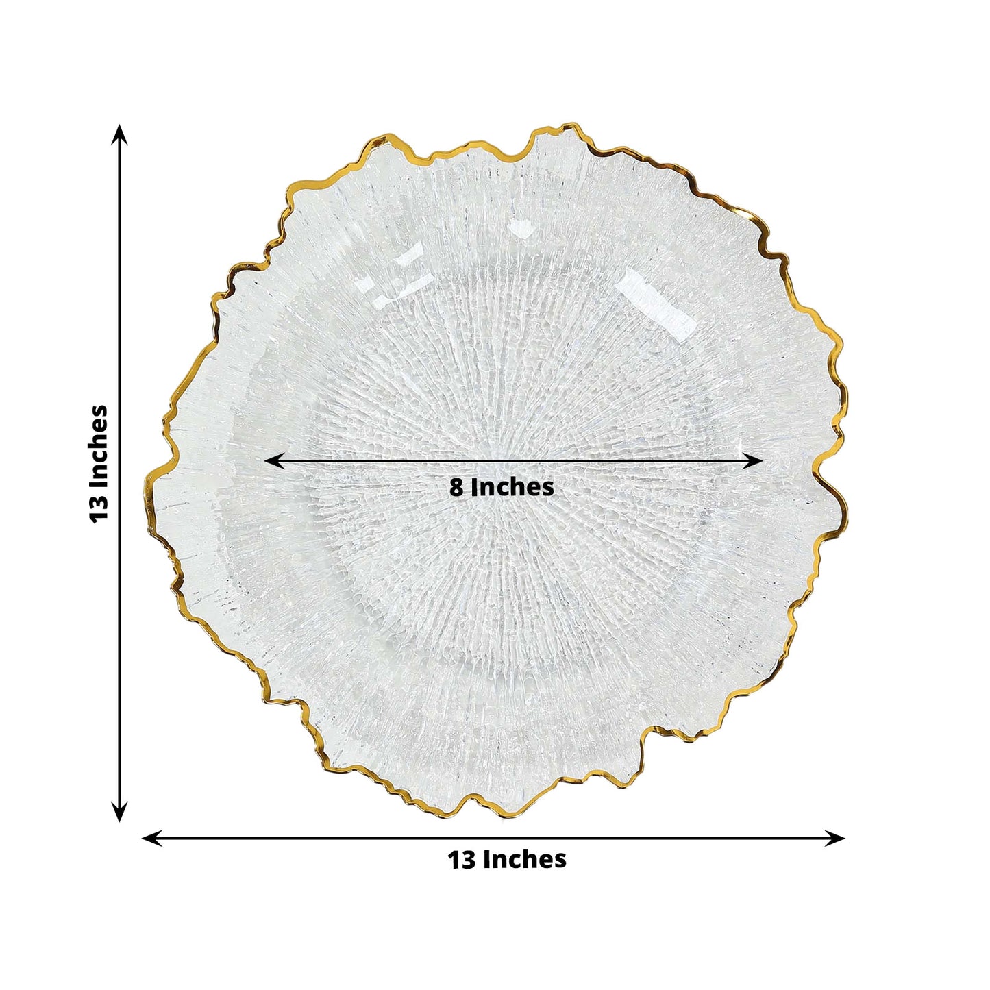 6 Pack 13" Clear Round Reef Acrylic Plastic Charger Plates With Gold Rim, Dinner Charger Plates