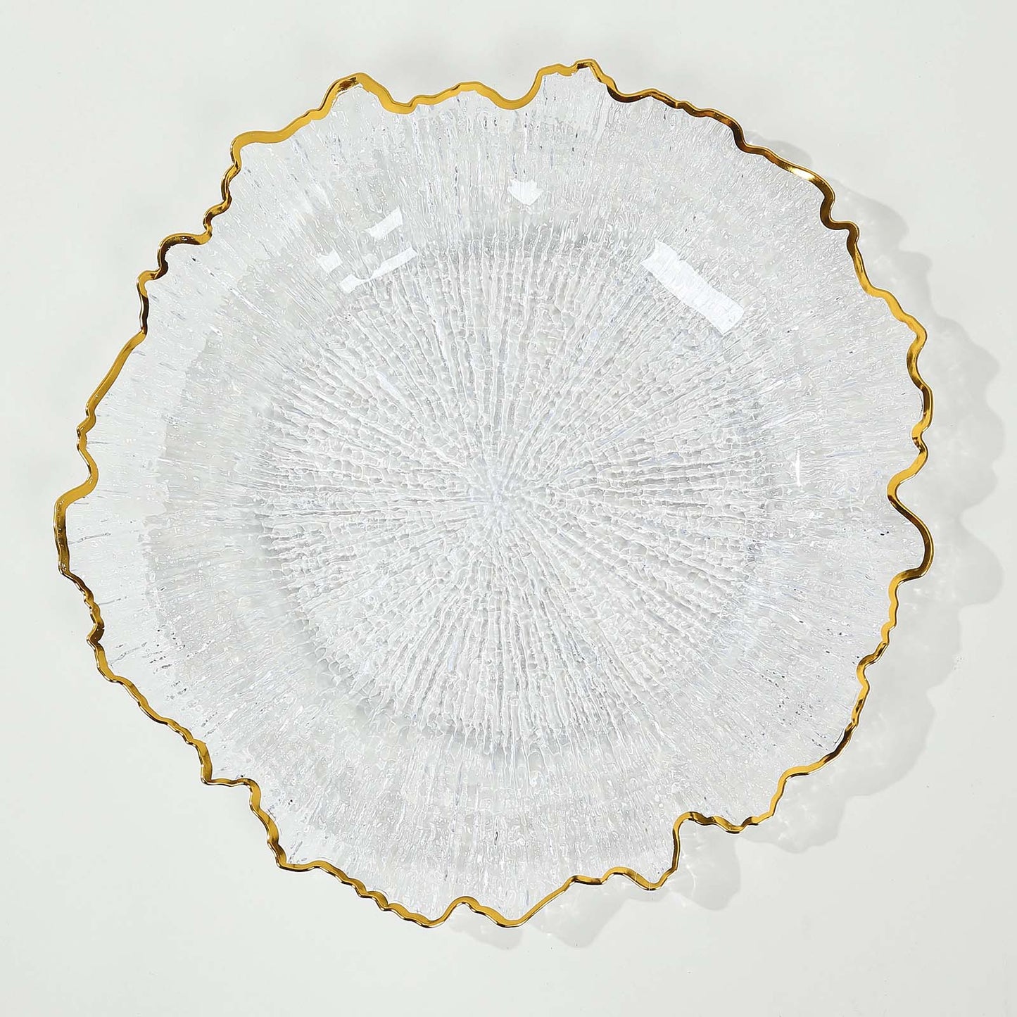 6 Pack 13" Clear Round Reef Acrylic Plastic Charger Plates With Gold Rim, Dinner Charger Plates