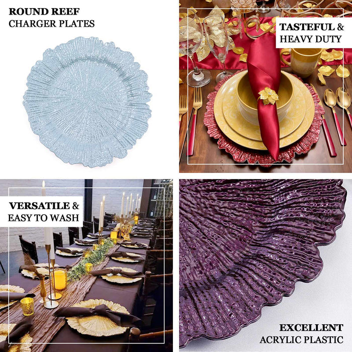 6 Pack | 13" Clear Round Reef Acrylic Plastic Charger Plates, Dinner Charger Plates