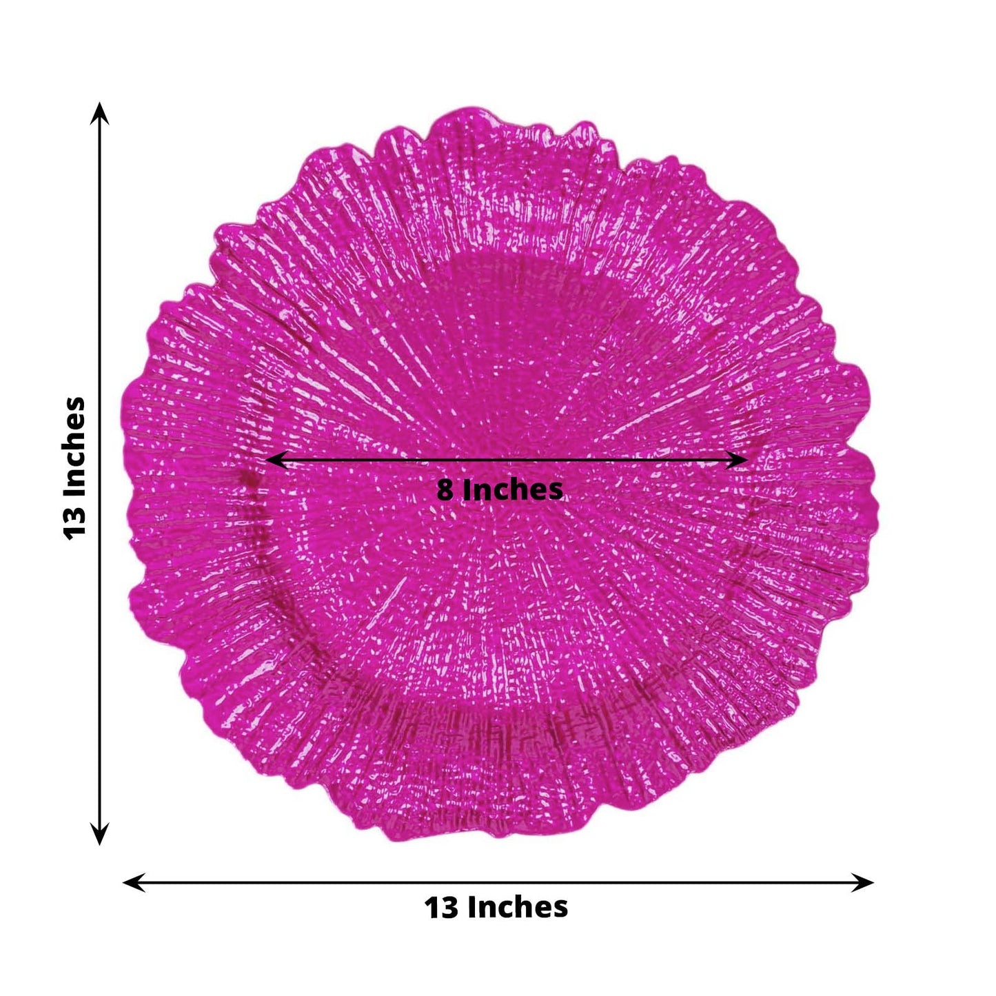 6 Pack 13" Fuchsia Round Reef Acrylic Plastic Charger Plates, Dinner Charger Plates