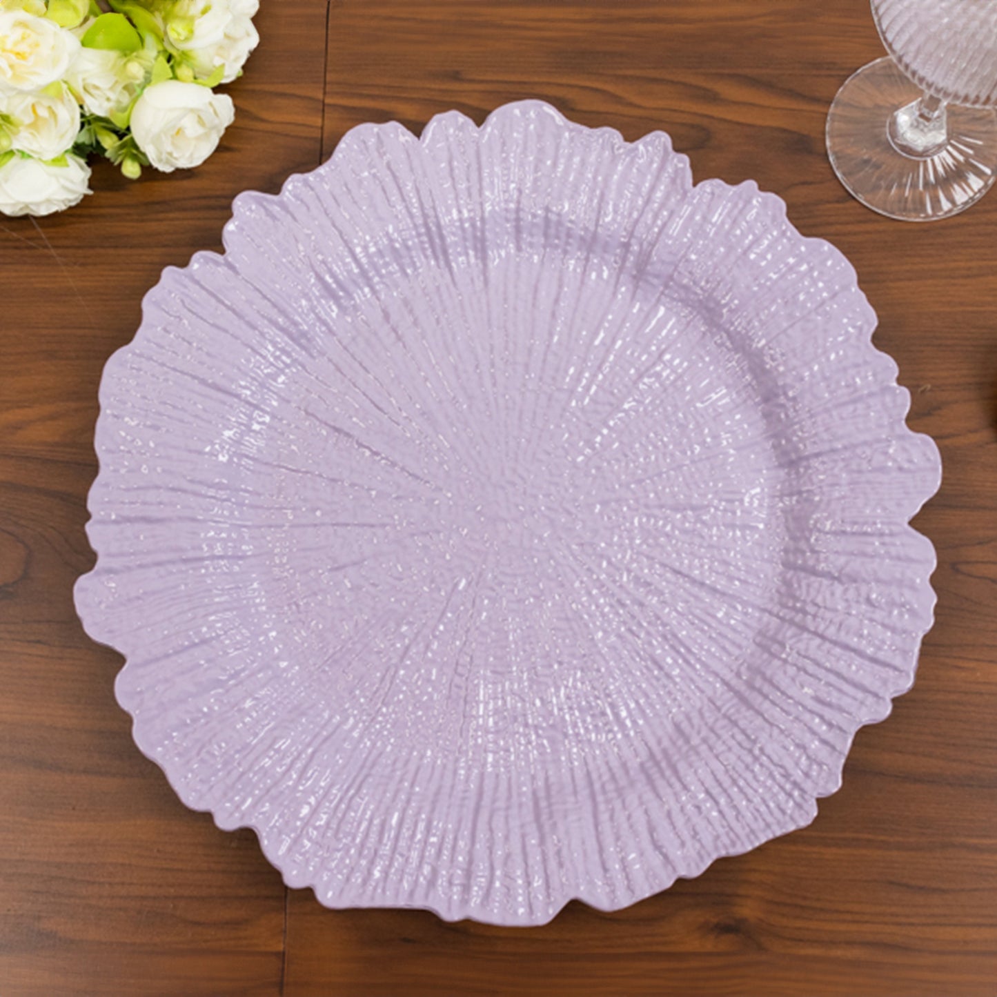 6 Pack 13" Lavender Lilac Round Reef Acrylic Plastic Charger Plates, Dinner Charger Plates