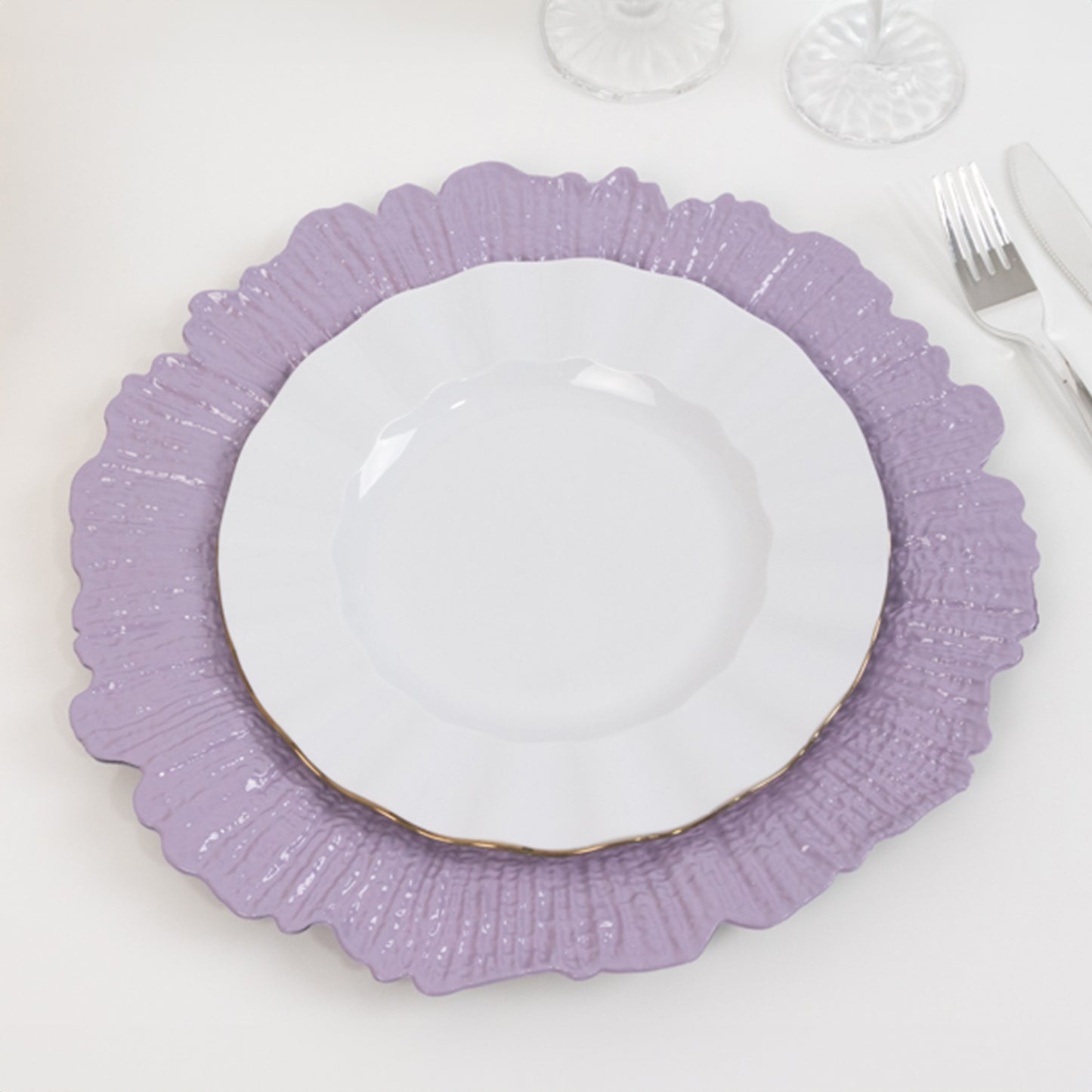 6 Pack 13" Lavender Lilac Round Reef Acrylic Plastic Charger Plates, Dinner Charger Plates