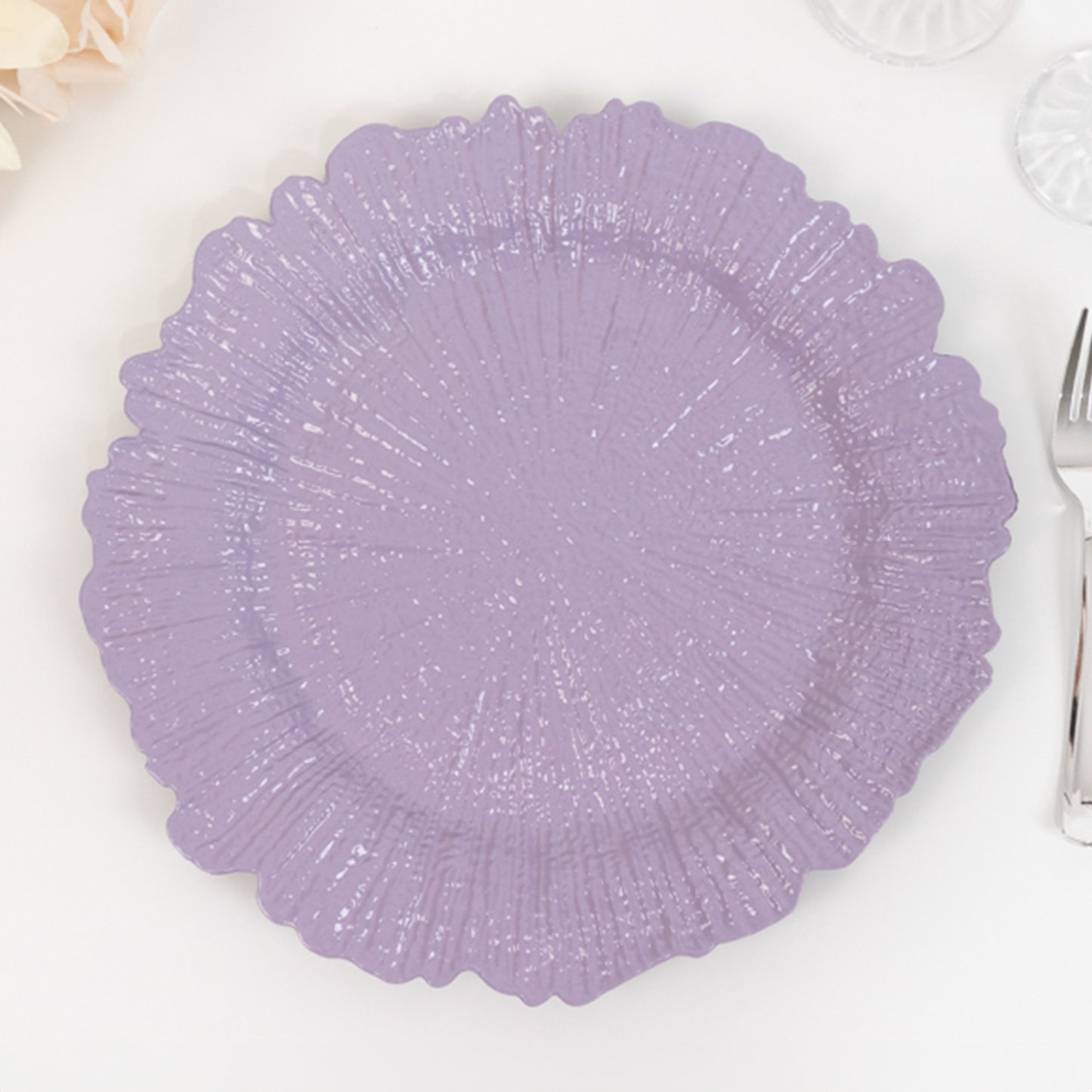 6 Pack 13" Lavender Lilac Round Reef Acrylic Plastic Charger Plates, Dinner Charger Plates