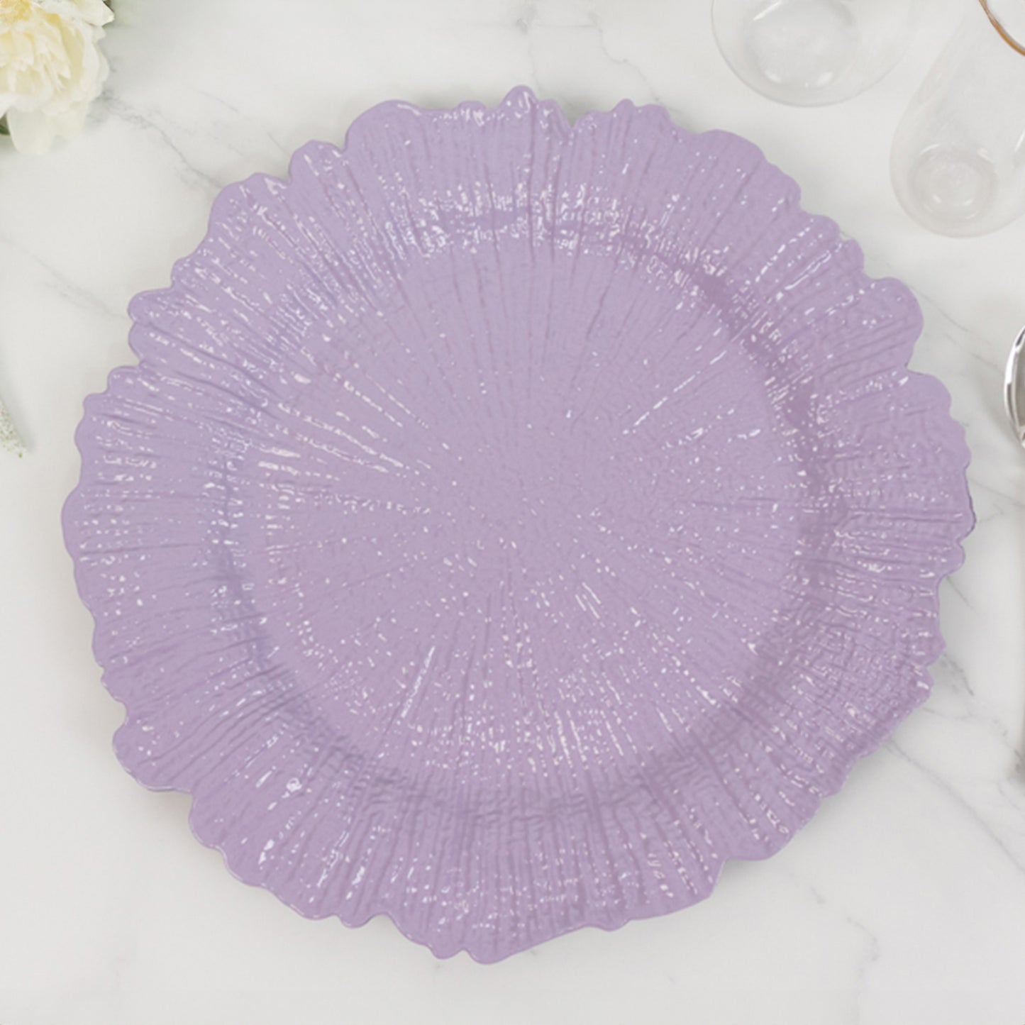 6 Pack 13" Lavender Lilac Round Reef Acrylic Plastic Charger Plates, Dinner Charger Plates