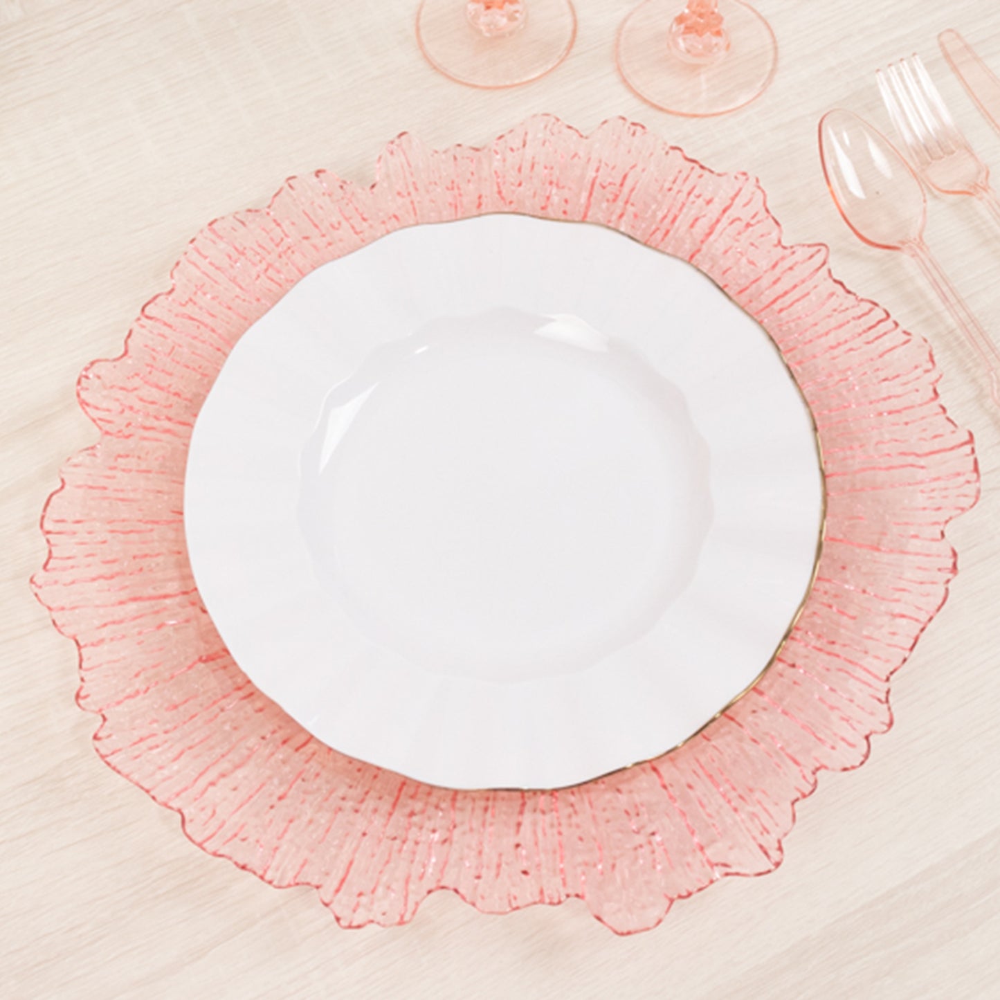 6 Pack 13" Transparent Blush Round Reef Acrylic Plastic Charger Plates, Dinner Charger Plates