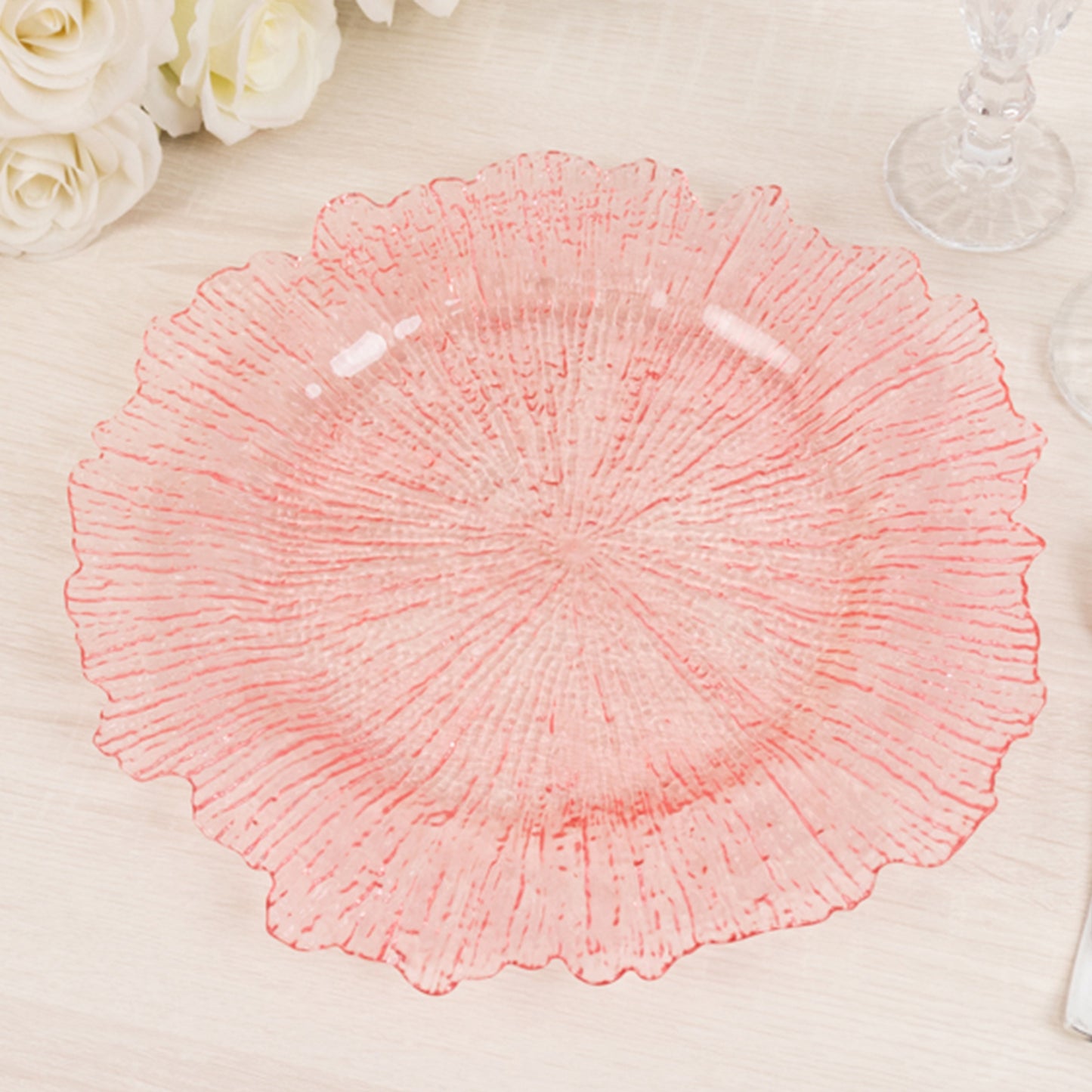 6 Pack 13" Transparent Blush Round Reef Acrylic Plastic Charger Plates, Dinner Charger Plates