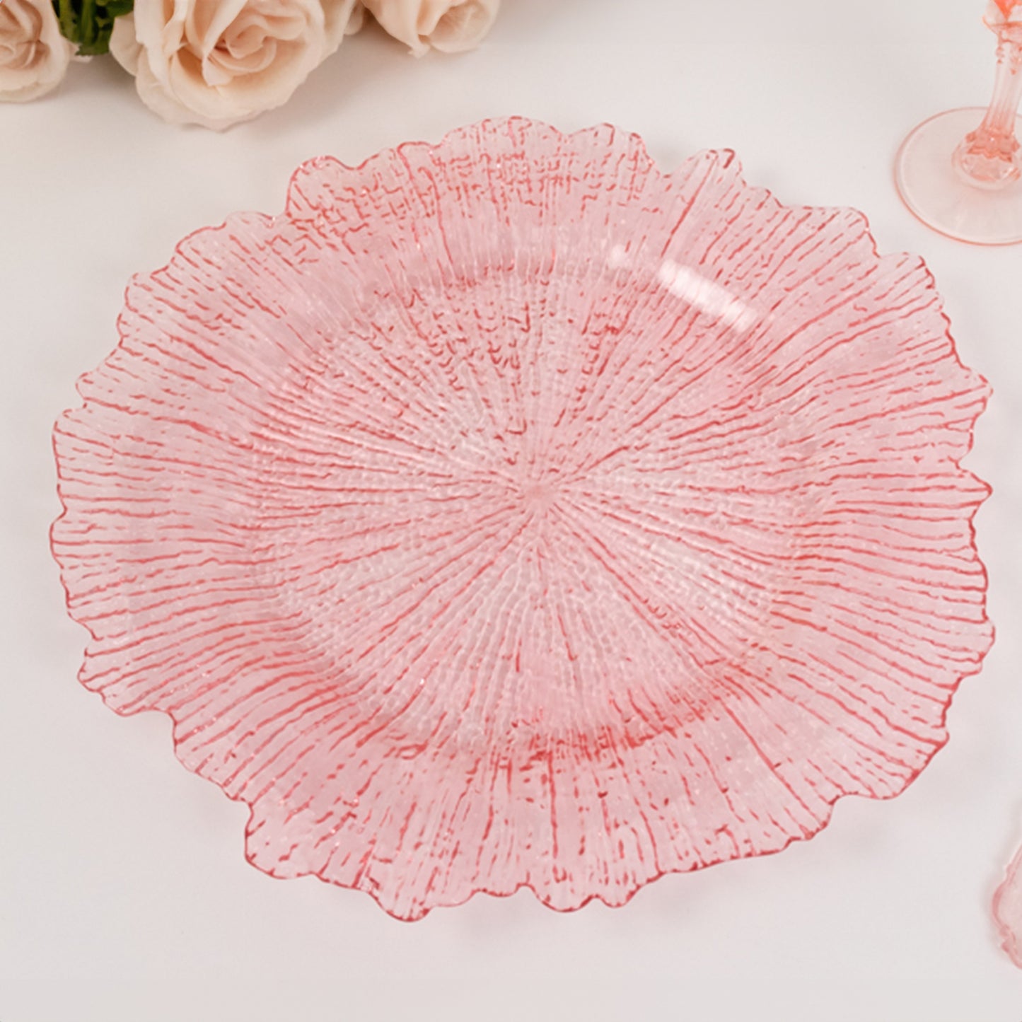 6 Pack 13" Transparent Blush Round Reef Acrylic Plastic Charger Plates, Dinner Charger Plates