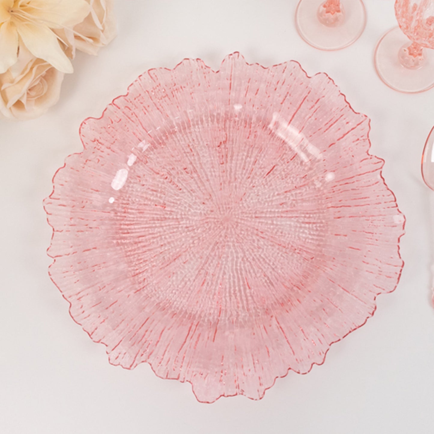 6 Pack 13" Transparent Blush Round Reef Acrylic Plastic Charger Plates, Dinner Charger Plates