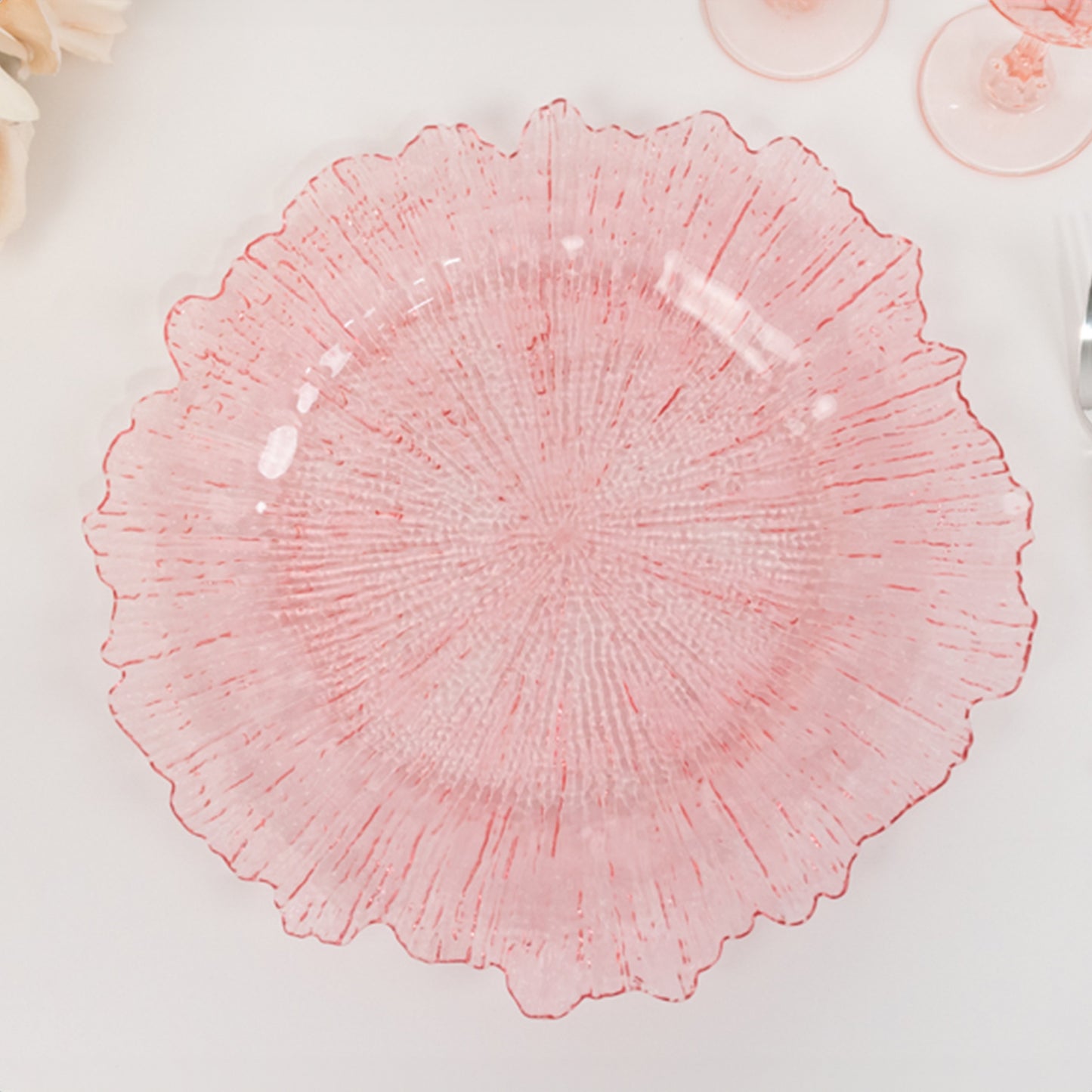 6 Pack 13" Transparent Blush Round Reef Acrylic Plastic Charger Plates, Dinner Charger Plates