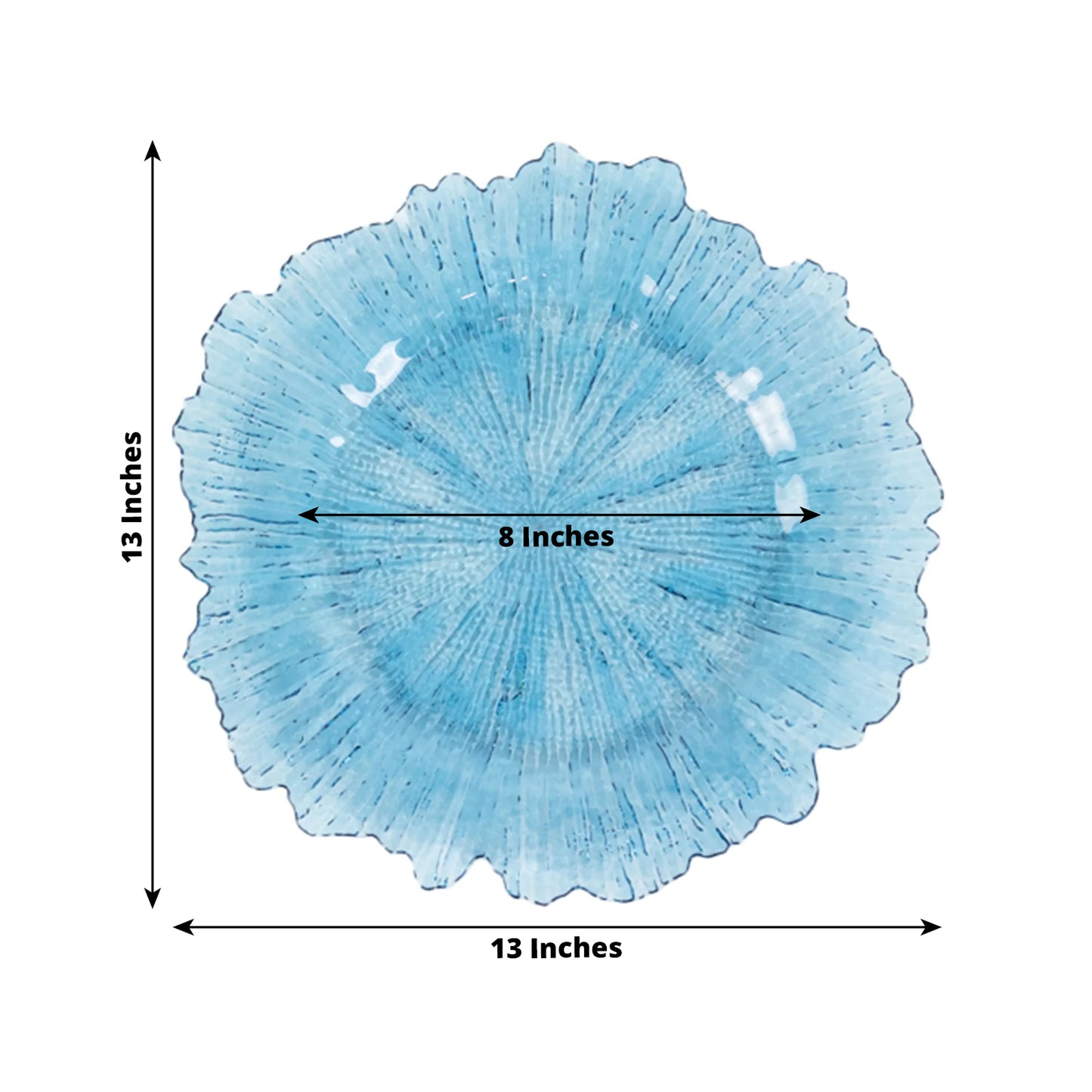 6 Pack 13" Transparent Dusty Blue Round Reef Acrylic Plastic Charger Plates, Dinner Charger Plates