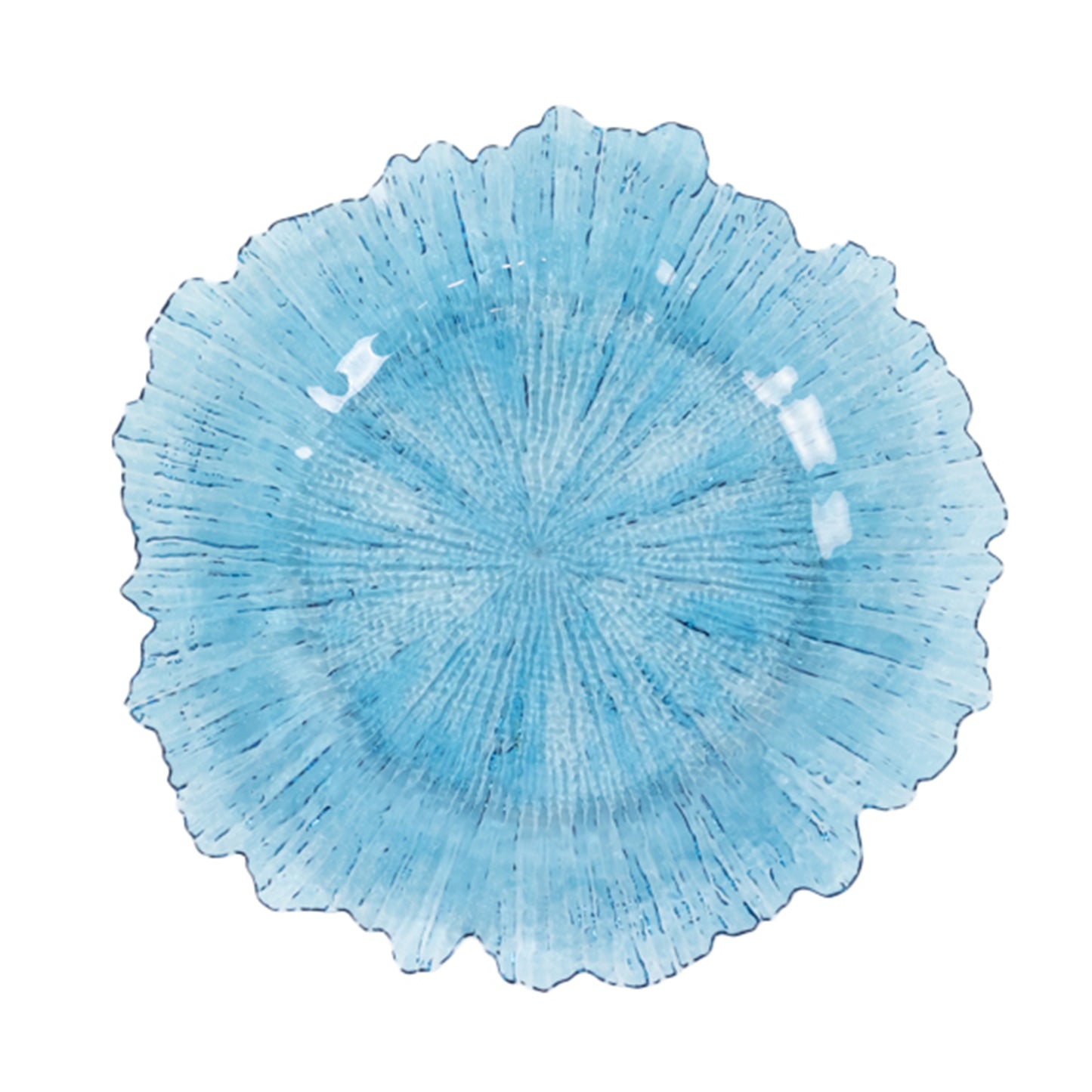 6 Pack 13" Transparent Dusty Blue Round Reef Acrylic Plastic Charger Plates, Dinner Charger Plates