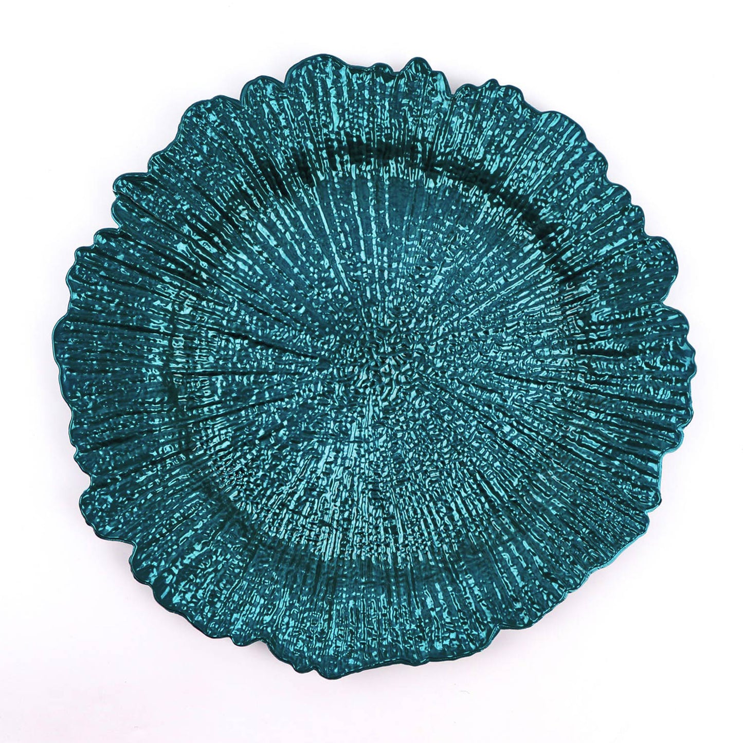 Acrylic Plastic Charger Plates Peacock Teal 13 Inch Round 6 Pack With Reef Design#whtbkgd