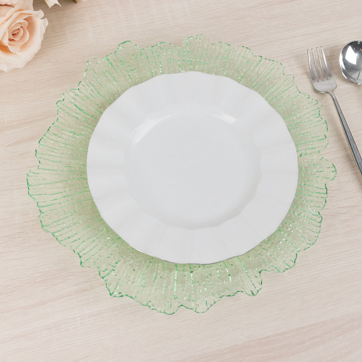 6 Pack 13" Transparent Green Round Reef Acrylic Plastic Charger Plates, Dinner Charger Plates