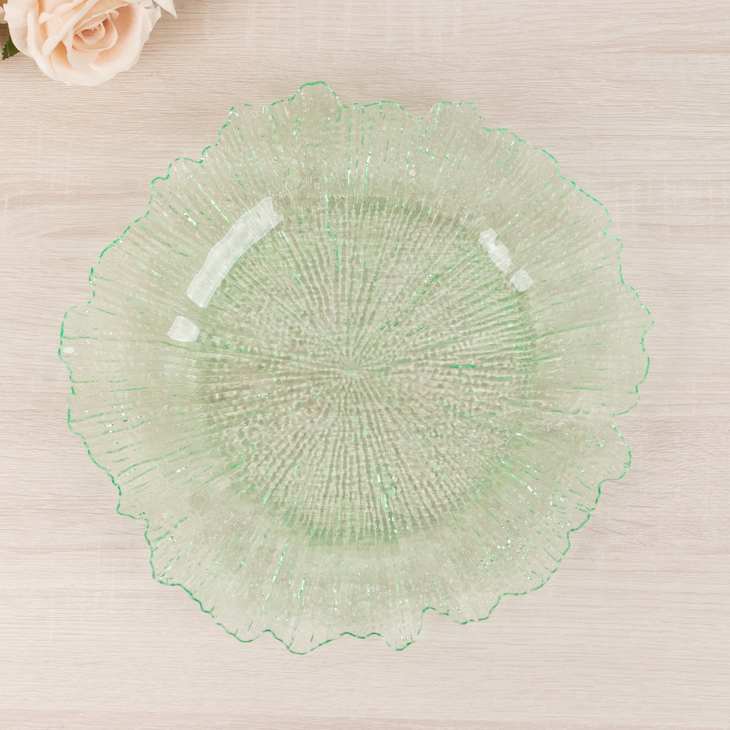 6 Pack 13" Transparent Green Round Reef Acrylic Plastic Charger Plates, Dinner Charger Plates