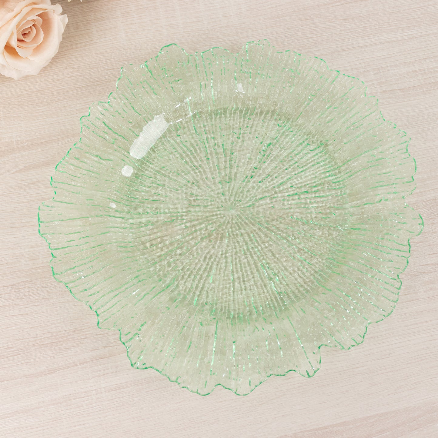 6 Pack 13" Transparent Green Round Reef Acrylic Plastic Charger Plates, Dinner Charger Plates