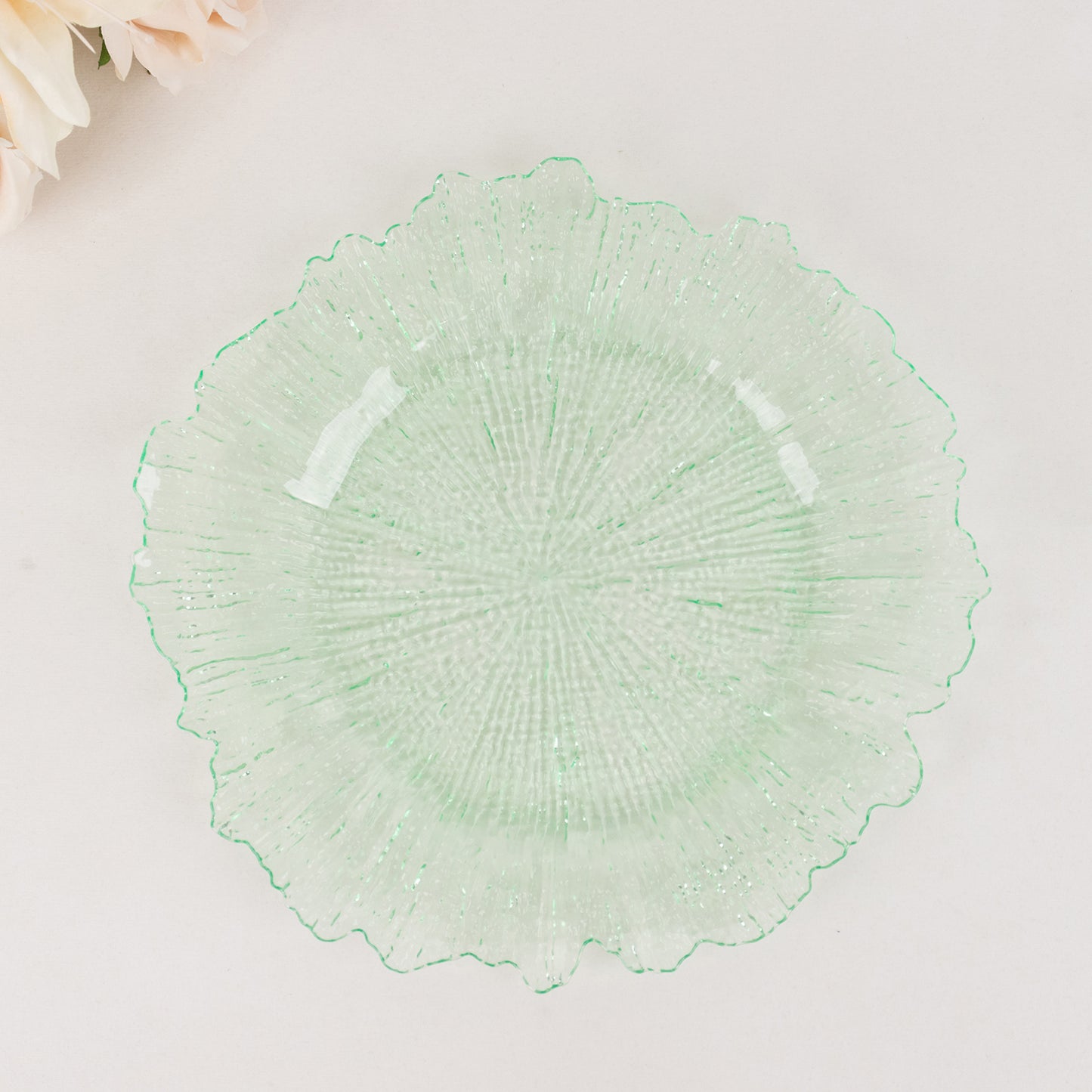 6 Pack 13" Transparent Green Round Reef Acrylic Plastic Charger Plates, Dinner Charger Plates