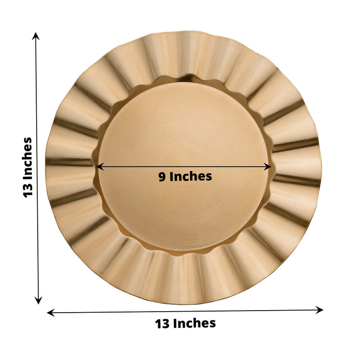 6 Pack 13" Round Gold Acrylic Plastic Dinner Plate Chargers With Wavy Scalloped Rim