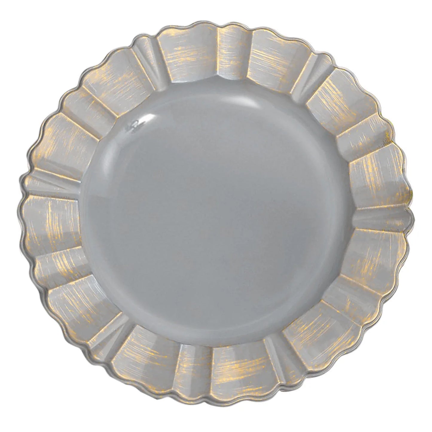 Gold Brushed Wavy Scalloped Rim On Charcoal Gray Acrylic 13 Inch Charger Plates 6 Pack#whtbkgd