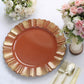 6 Pack 13" Round Terracotta (Rust) Acrylic Plastic Charger Plates With Gold Brushed Wavy Scalloped Rim