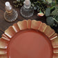 6 Pack 13" Round Terracotta (Rust) Acrylic Plastic Charger Plates With Gold Brushed Wavy Scalloped Rim