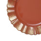 6 Pack 13" Round Terracotta (Rust) Acrylic Plastic Charger Plates With Gold Brushed Wavy Scalloped Rim