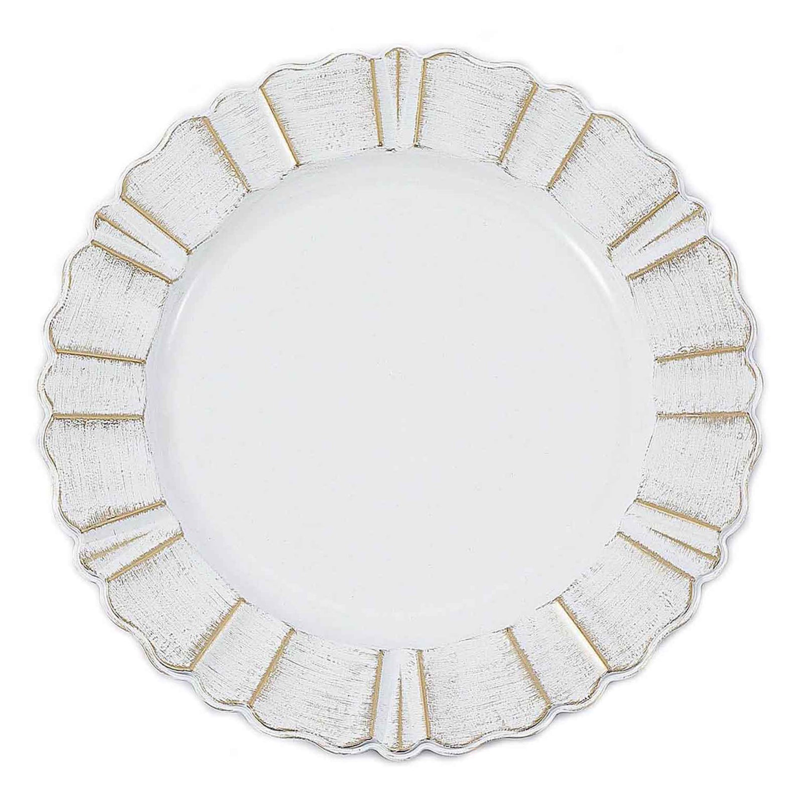 6 Pack of Acrylic Plastic 13 Inch Round White Charger Plates with Wavy Scalloped Rim#whtbkgd