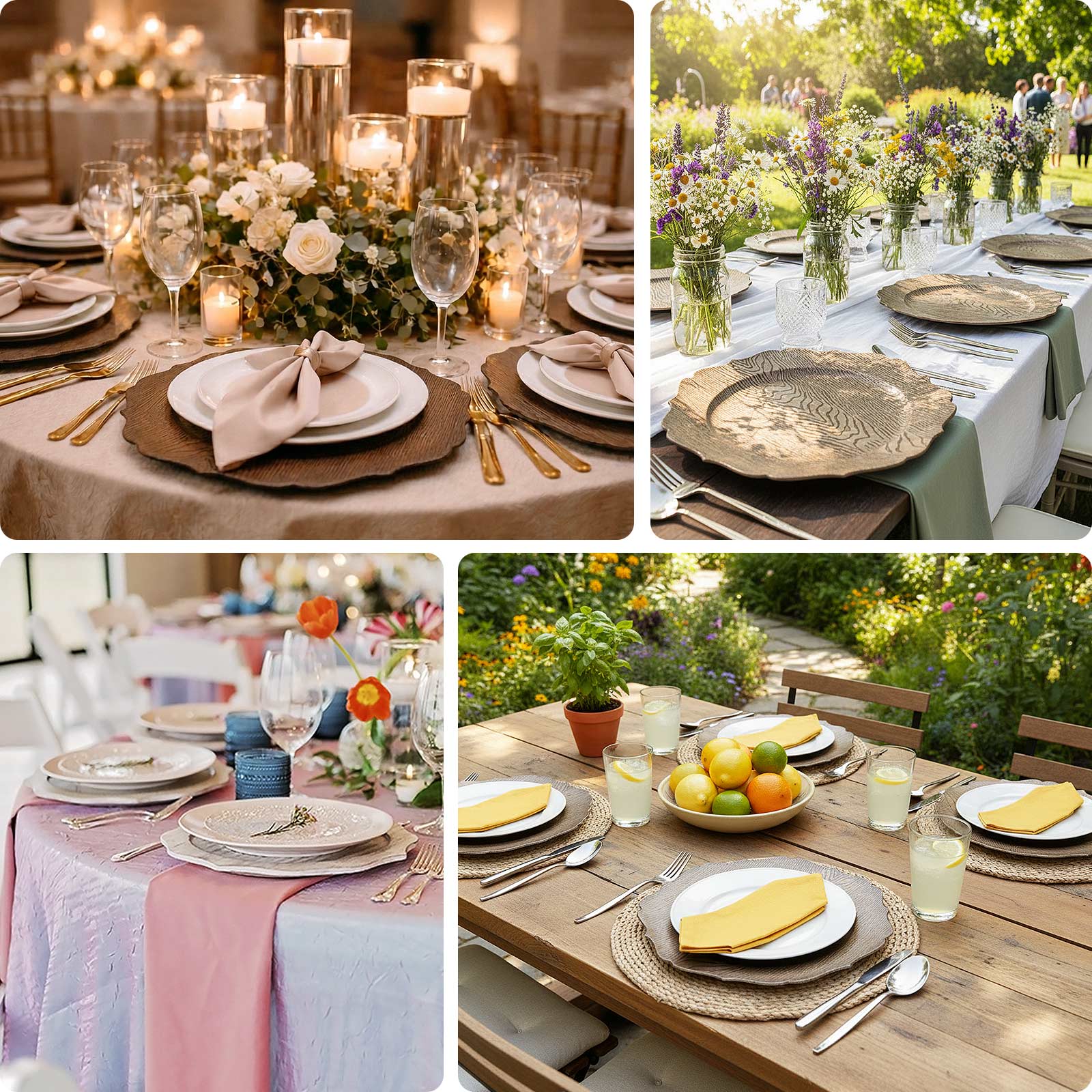 6 Pack | 13" Rustic Embossed Wood Grain Acrylic Charger Plates with Scalloped Rim